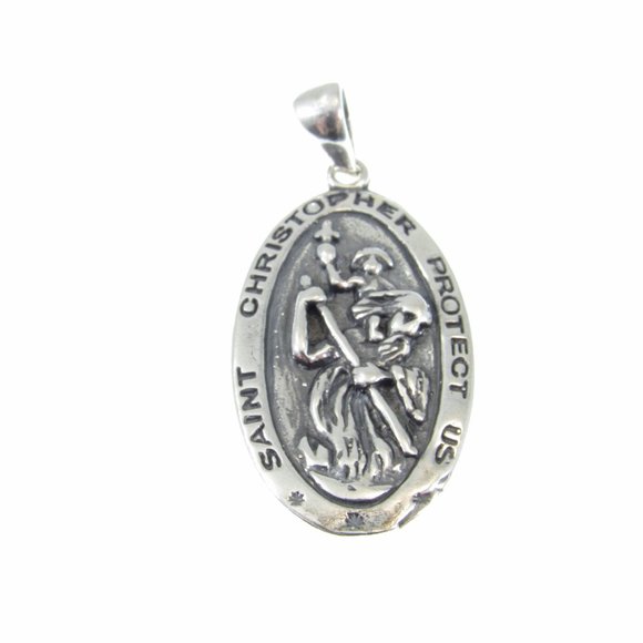 Solid 925 Sterling Silver St. Christopher and Baby Jesus Crossing River Pendant - Picture 5 of 10